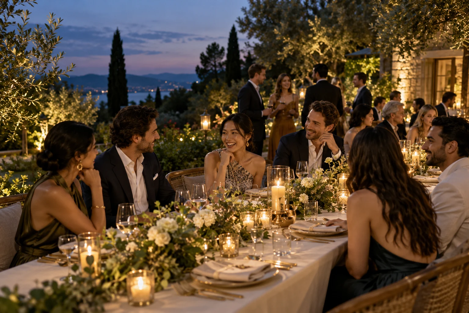 An imagined garden gathering with friends, candlelight and a beautifully set table